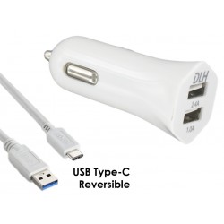 DLH CHARGEUR VOITURE 2 PORTS USB 12W AVEC CABLE USB-C