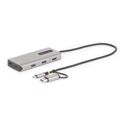 StarTech.com Adaptateur Multiport USB-C avec Dongle USB-C vers USB-A, Double HDMI (4K30Hz 1080p60Hz), 3x USB-A 5Gbps, Mini